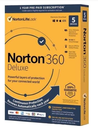 NORTON SECURITY DELUXE 1 USER 5 DEVICES 1 YEAR
